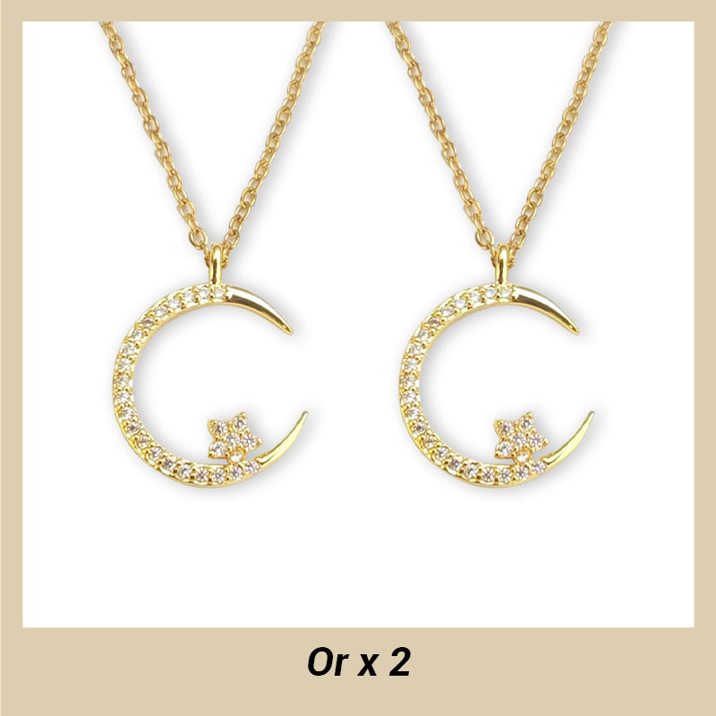 Collier Étincelant avec Pendentif d'Étoile et de Lune
