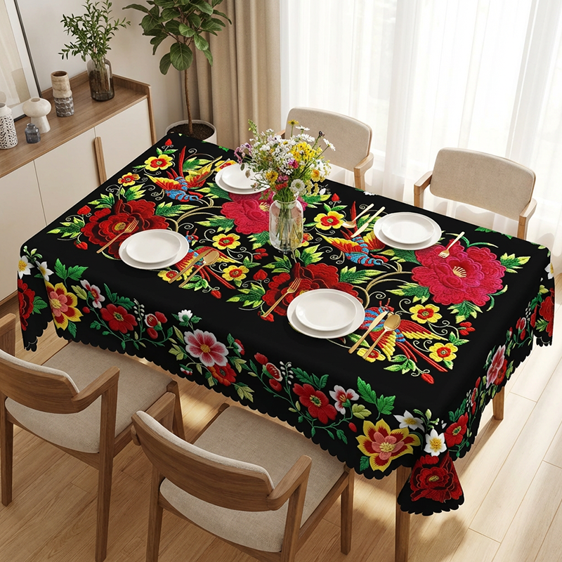 🏵️🌿 Nappe mexicaine à fleurs bord festonné – Imprimé éclatant, finition artisanale, la touche colorée et chaleureuse pour vos repas en famille et vos réceptions entre amis ☀️🍷