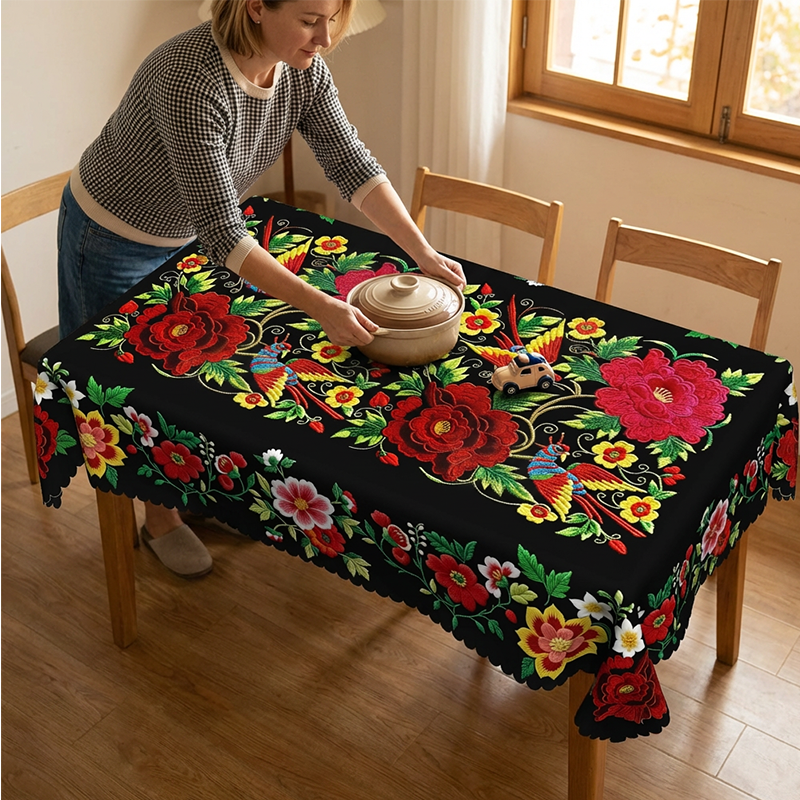 🏵️🌿 Nappe mexicaine à fleurs bord festonné – Imprimé éclatant, finition artisanale, la touche colorée et chaleureuse pour vos repas en famille et vos réceptions entre amis ☀️🍷
