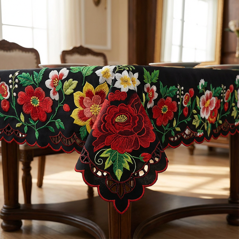 🏵️🌿 Nappe mexicaine à fleurs bord festonné – Imprimé éclatant, finition artisanale, la touche colorée et chaleureuse pour vos repas en famille et vos réceptions entre amis ☀️🍷