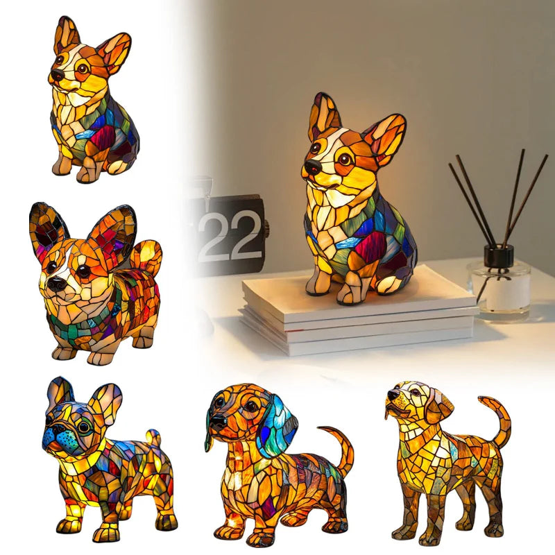Lampe de table LED en forme de chiot à blocs de couleurs