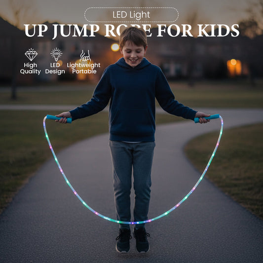 🏅Corde à sauter lumineuse LED pour enfants – 3 modes d’éclairage, longueur réglable & poignées antidérapantes 👧