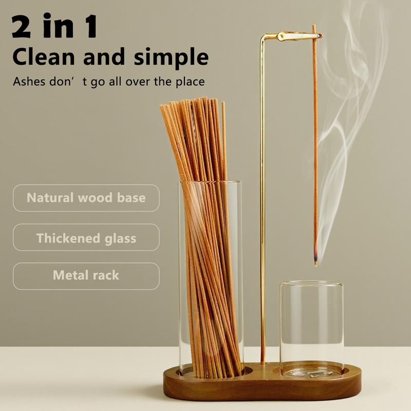 Diffuseur d'aromathérapie 2 en 1 porte-bougie et porte-encens avec socle en bois naturel