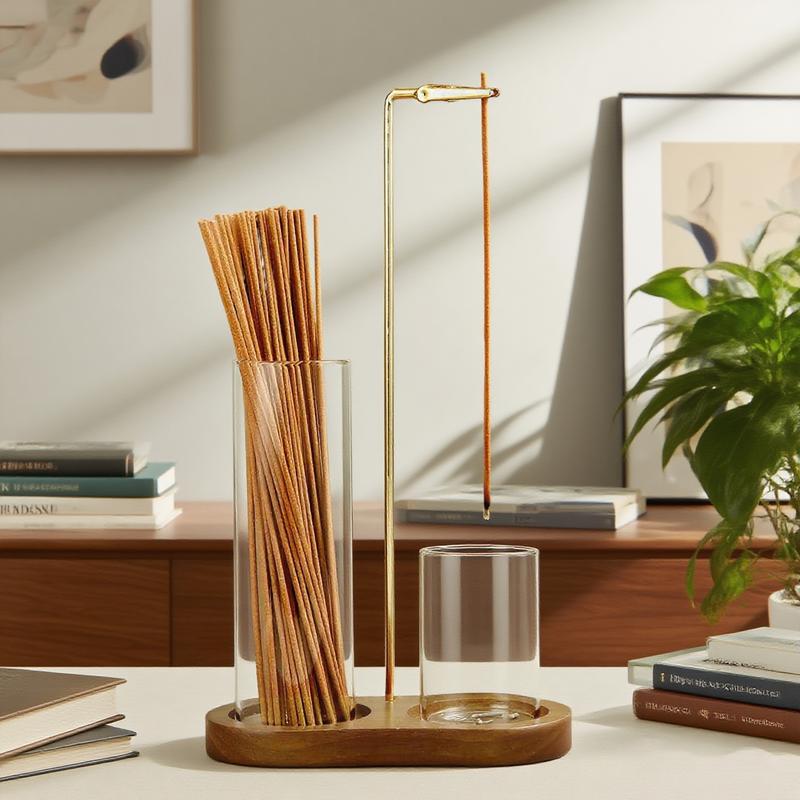 Diffuseur d'aromathérapie 2 en 1 porte-bougie et porte-encens avec socle en bois naturel