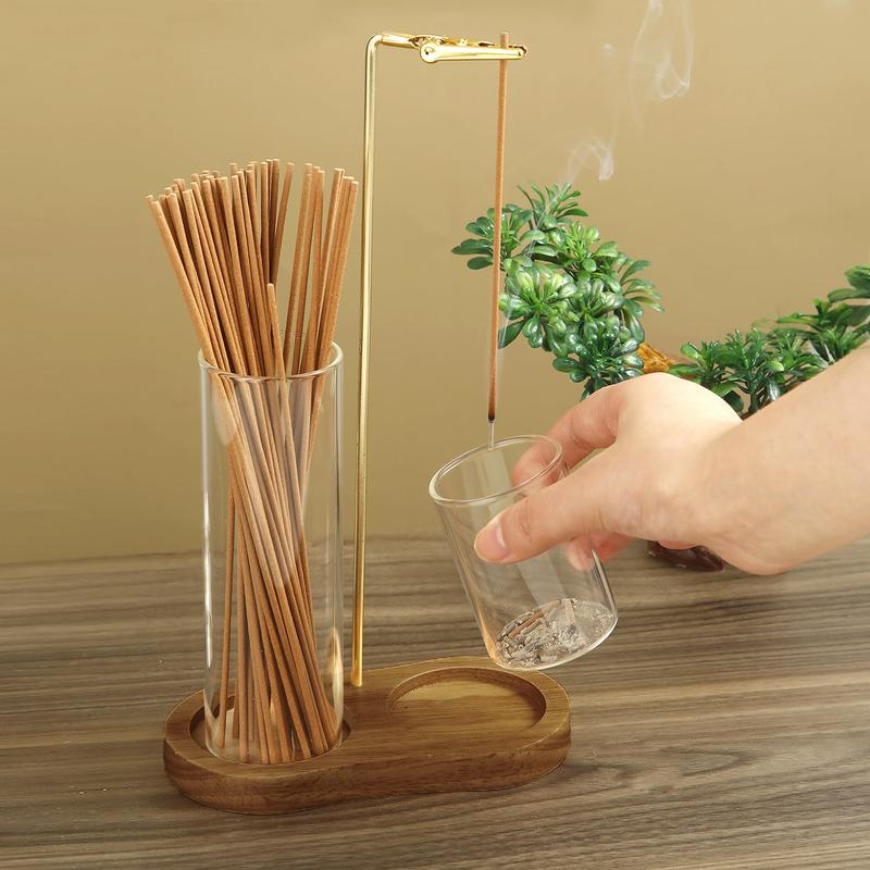 Diffuseur d'aromathérapie 2 en 1 porte-bougie et porte-encens avec socle en bois naturel
