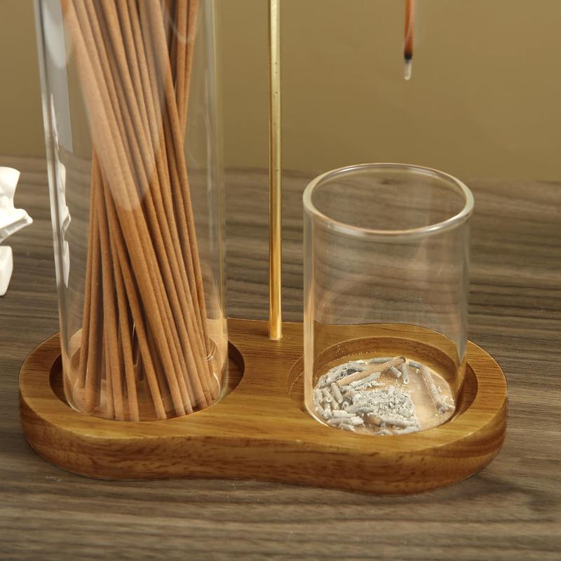 Diffuseur d'aromathérapie 2 en 1 porte-bougie et porte-encens avec socle en bois naturel