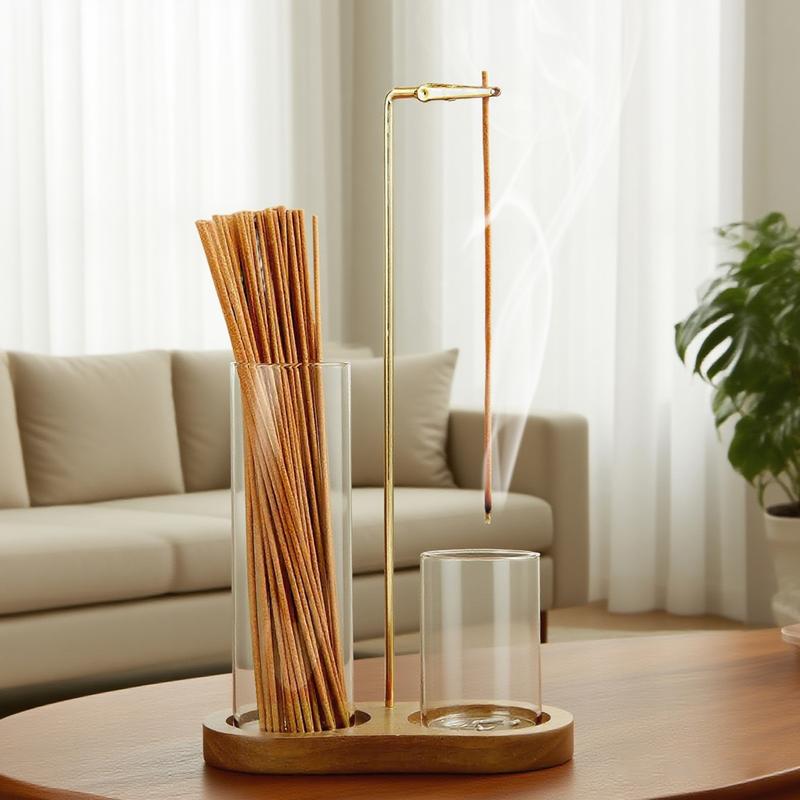 Diffuseur d'aromathérapie 2 en 1 porte-bougie et porte-encens avec socle en bois naturel
