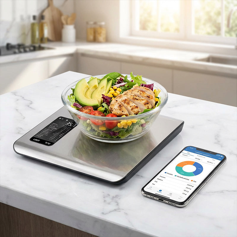 ⚖️Balance Alimentaire Intelligente – Connexion Bluetooth, Suivi des Nutriments & Design Moderne📱