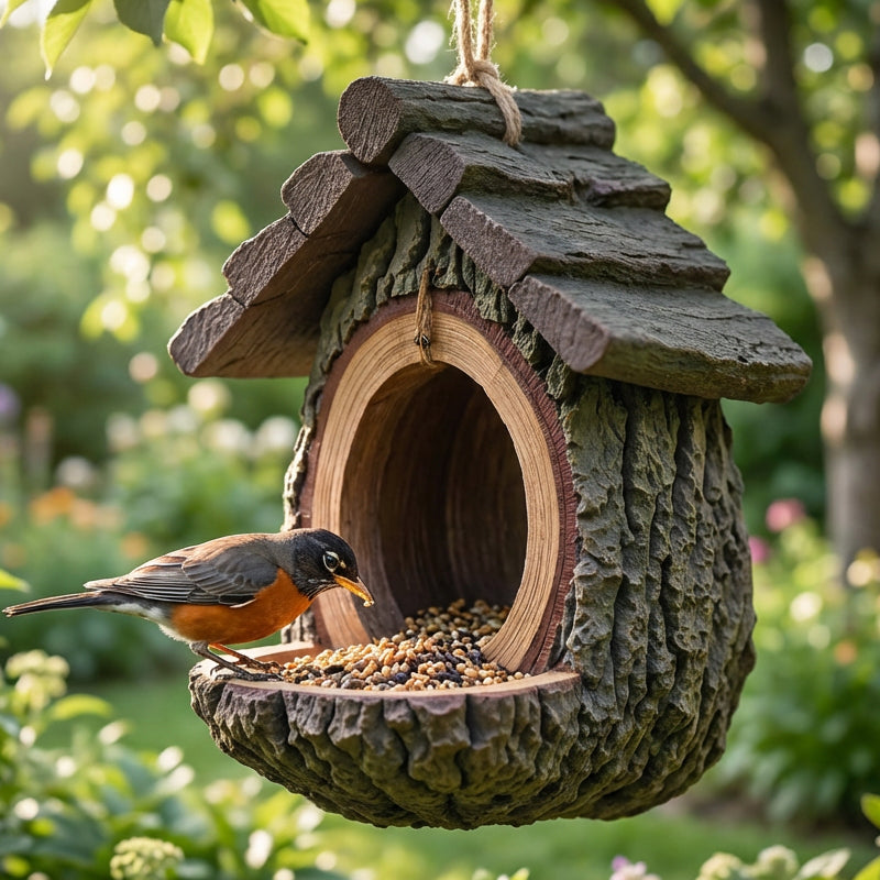 🌿 Nouveau Design 2026 | Mangeoire à Oiseaux Souche Réaliste 🐦