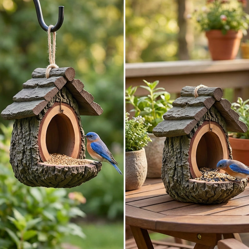 🌿 Nouveau Design 2026 | Mangeoire à Oiseaux Souche Réaliste 🐦