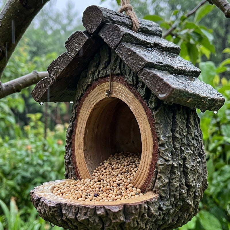 🌿 Nouveau Design 2026 | Mangeoire à Oiseaux Souche Réaliste 🐦