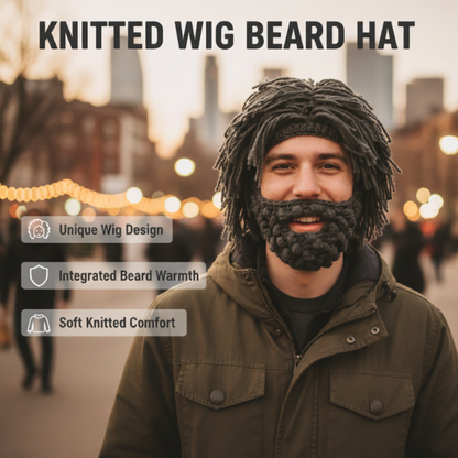 🎩Chapeau Punk avec Perruque et Barbe Tricotée✨Style Unique, Prêt à Porter & Accessoire de Déguisement💥