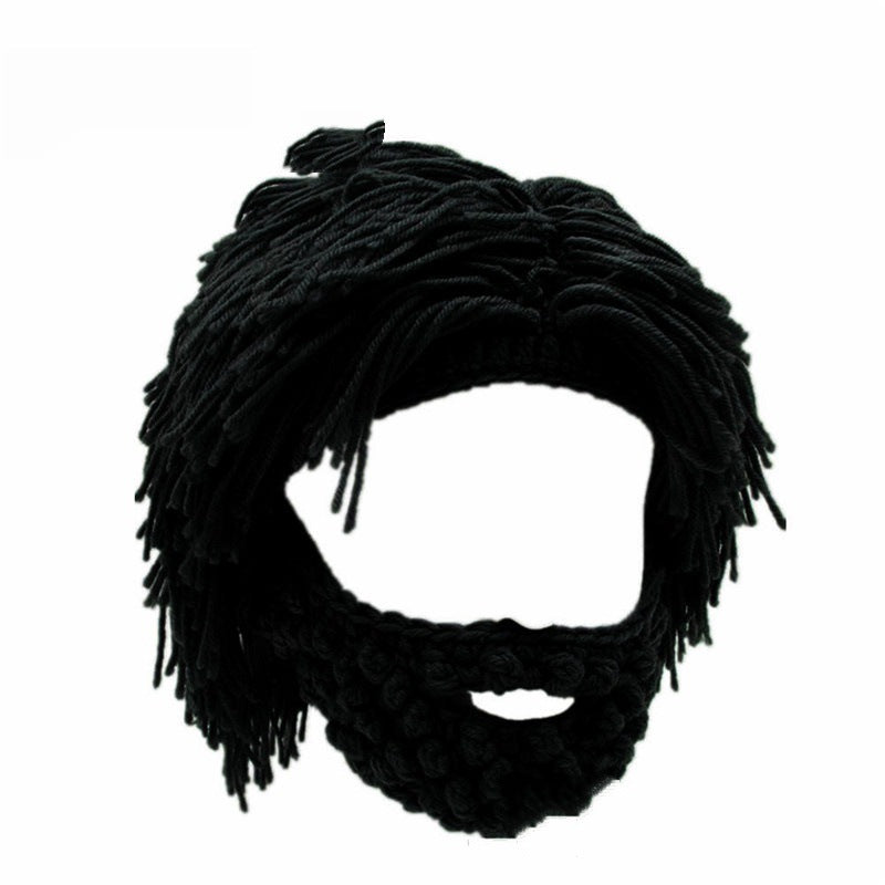 🎩Chapeau Punk avec Perruque et Barbe Tricotée✨Style Unique, Prêt à Porter & Accessoire de Déguisement💥