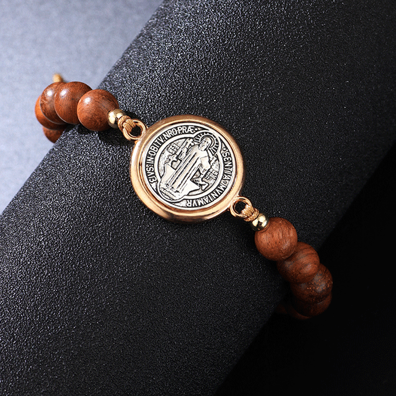 Bracelet unisexe réglable en perles de bois de Saint-Benoît