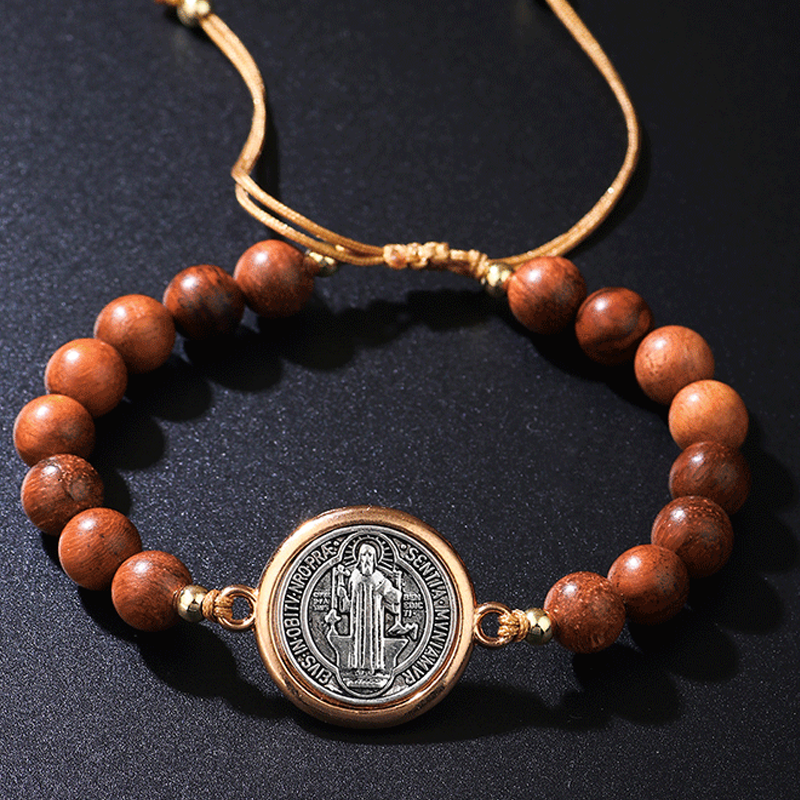 Bracelet unisexe réglable en perles de bois de Saint-Benoît