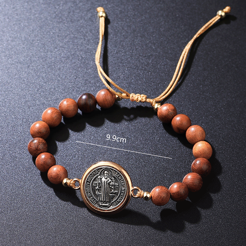 Bracelet unisexe réglable en perles de bois de Saint-Benoît