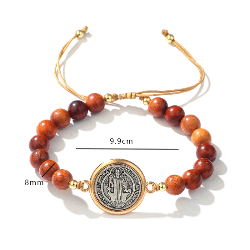 Bracelet unisexe réglable en perles de bois de Saint-Benoît