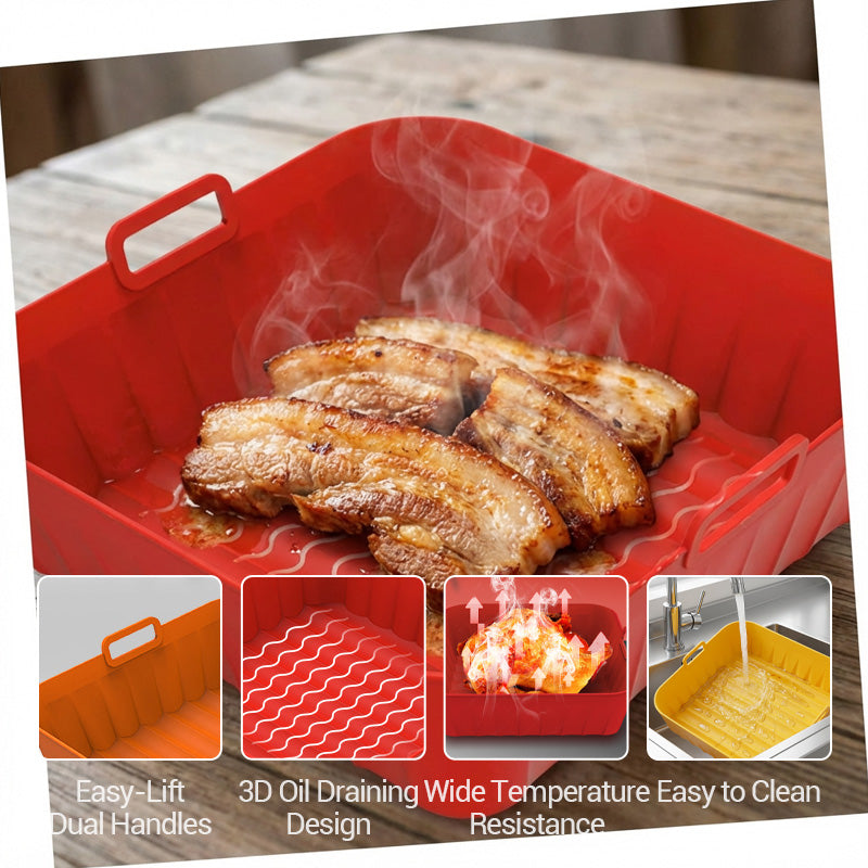 💎50% DE RÉDUCTION💎Pot en Silicone Réutilisable pour Friteuse à Air Chaud – Fond Ondulé 3D, Antiadhésif & Résistant de -40°C à 230°C🍟🔥