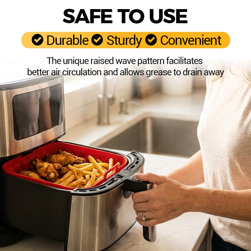 💎50% DE RÉDUCTION💎Pot en Silicone Réutilisable pour Friteuse à Air Chaud – Fond Ondulé 3D, Antiadhésif & Résistant de -40°C à 230°C🍟🔥