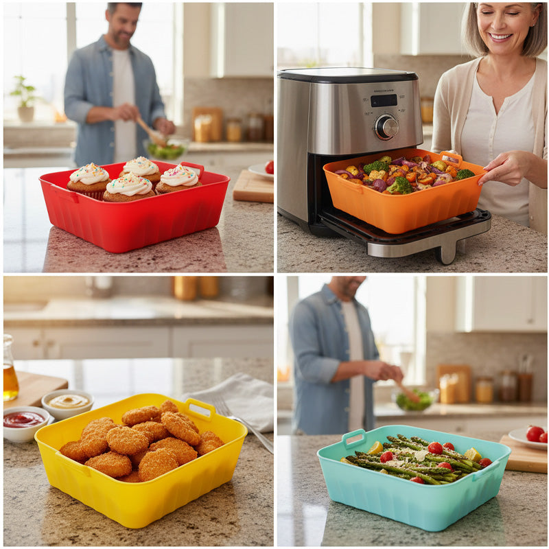 💎50% DE RÉDUCTION💎Pot en Silicone Réutilisable pour Friteuse à Air Chaud – Fond Ondulé 3D, Antiadhésif & Résistant de -40°C à 230°C🍟🔥