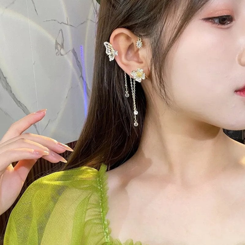 Boucles d'Oreilles Papillon Zircon avec Glands