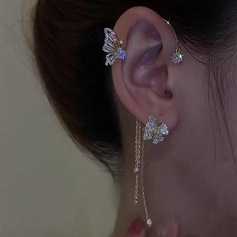 Boucles d'Oreilles Papillon Zircon avec Glands