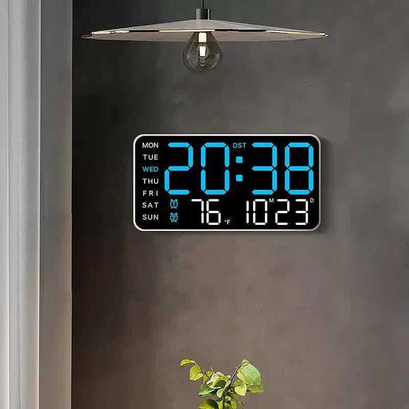Grande horloge murale numérique avec affichage LED, dateur et thermomètre, cadeau idéal pour les personnes âgées, décoration pour le salon et la chambre à coucher