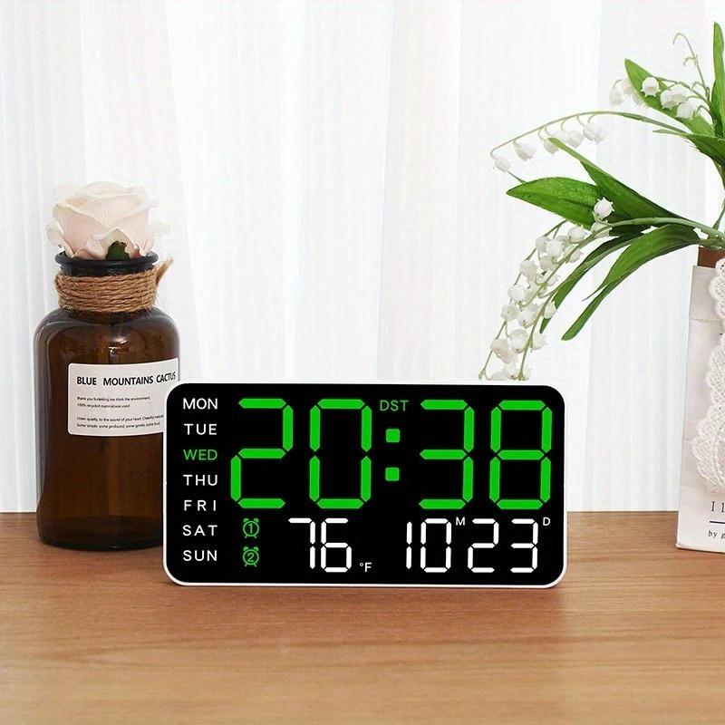 Grande horloge murale numérique avec affichage LED, dateur et thermomètre, cadeau idéal pour les personnes âgées, décoration pour le salon et la chambre à coucher