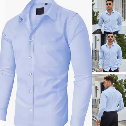 💎50% DE RÉDUCTION💎Chemise à Manches Longues Unie – Coupe Confortable, Anti-Froissement & Tissu Respirant en Coton pour Homme 👔✨