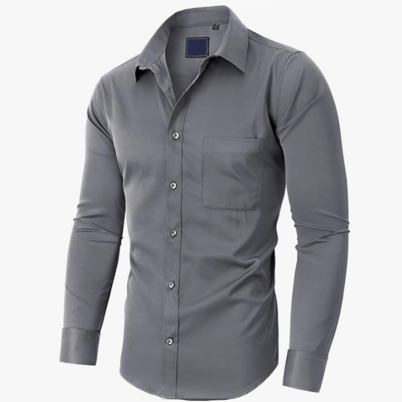 💎50% DE RÉDUCTION💎Chemise à Manches Longues Unie – Coupe Confortable, Anti-Froissement & Tissu Respirant en Coton pour Homme 👔✨