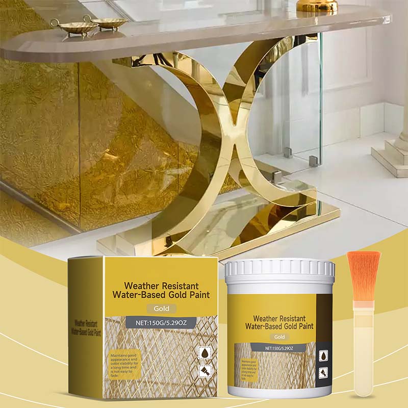 🎨✨ Peinture Dorée à Base d'Eau Résistante aux Intempéries – Effet Feuille d'Or, Adhérence Maxi & Écologique (150 g + Pinceau)