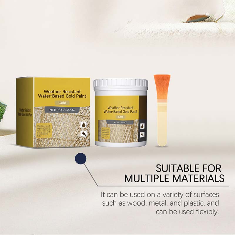 🎨✨ Peinture Dorée à Base d'Eau Résistante aux Intempéries – Effet Feuille d'Or, Adhérence Maxi & Écologique (150 g + Pinceau)