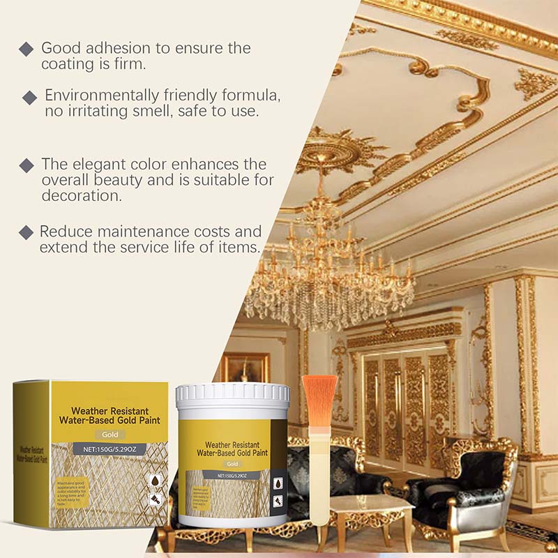 🎨✨ Peinture Dorée à Base d'Eau Résistante aux Intempéries – Effet Feuille d'Or, Adhérence Maxi & Écologique (150 g + Pinceau)