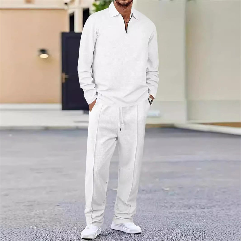 ⏰Ensemble sweat-shirt en maille gaufrée et pantalon droit pour homme