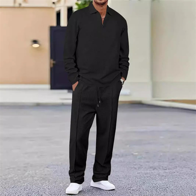 ⏰Ensemble sweat-shirt en maille gaufrée et pantalon droit pour homme