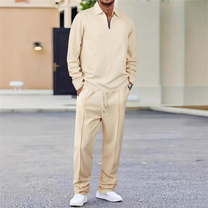 ⏰Ensemble sweat-shirt en maille gaufrée et pantalon droit pour homme