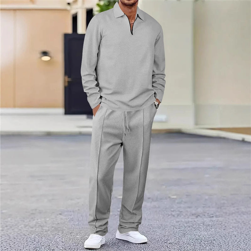 ⏰Ensemble sweat-shirt en maille gaufrée et pantalon droit pour homme