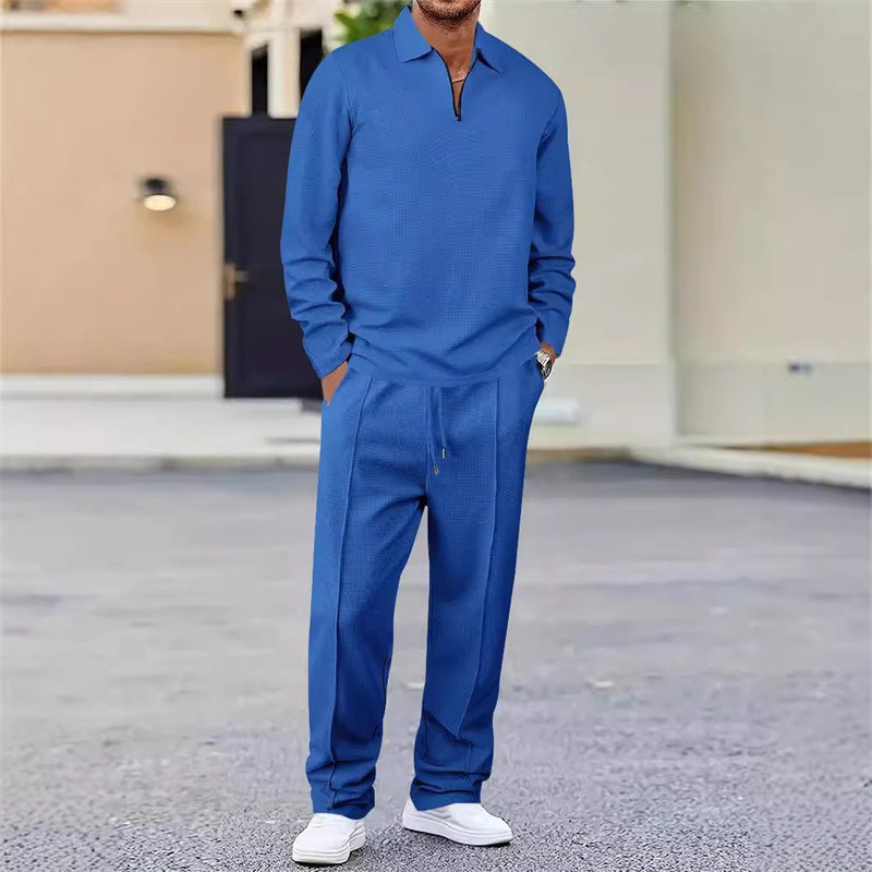 ⏰Ensemble sweat-shirt en maille gaufrée et pantalon droit pour homme