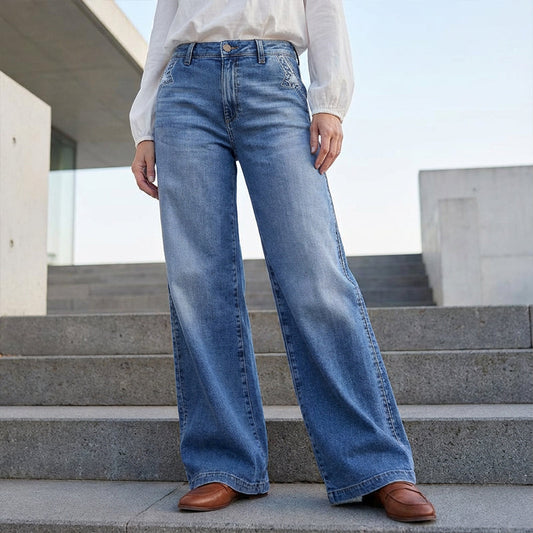 👡50 % de réduction + livraison gratuite✨ Jean vintage taille haute à jambes larges pour femme