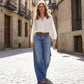 👡50 % de réduction + livraison gratuite✨ Jean vintage taille haute à jambes larges pour femme