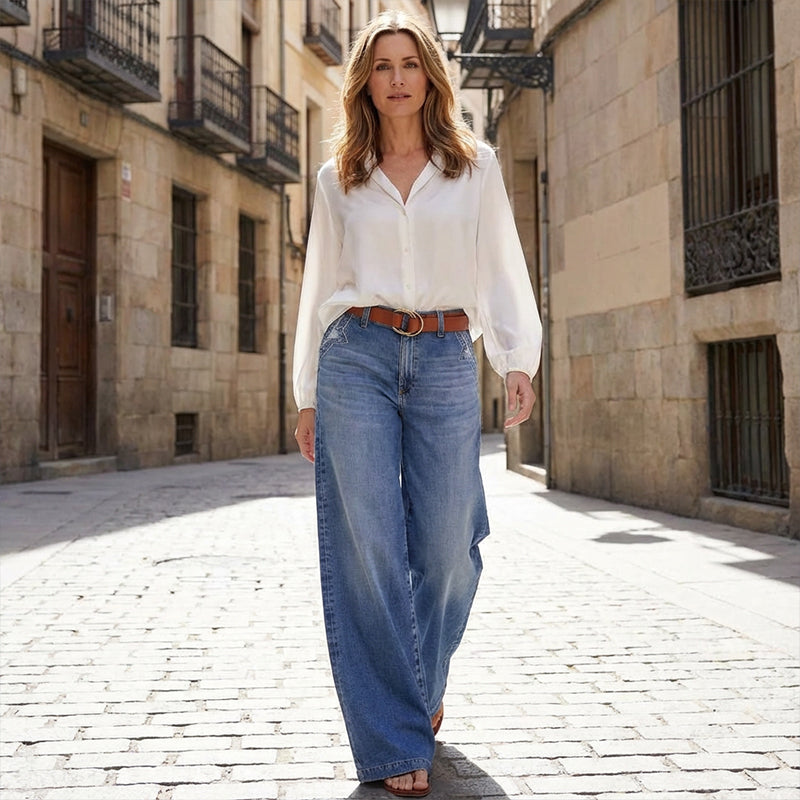👡50 % de réduction + livraison gratuite✨ Jean vintage taille haute à jambes larges pour femme