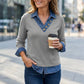 Top patchwork effet deux-pièces avec col en denim pour femme