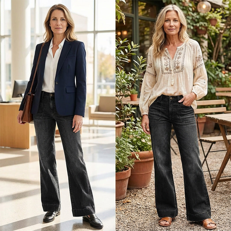 👖✨Chic Rétro | Jean Évasé Femme | Coupe Allongeante & Poches Généreuses💫