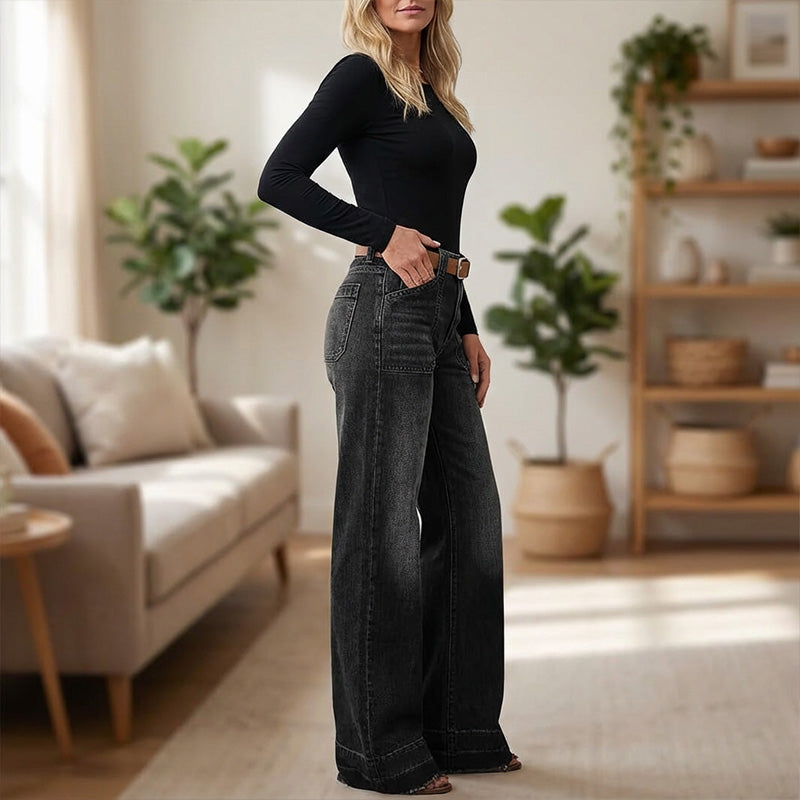 👖✨Chic Rétro | Jean Évasé Femme | Coupe Allongeante & Poches Généreuses💫