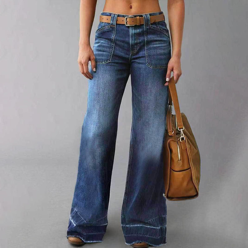 👖✨Chic Rétro | Jean Évasé Femme | Coupe Allongeante & Poches Généreuses💫