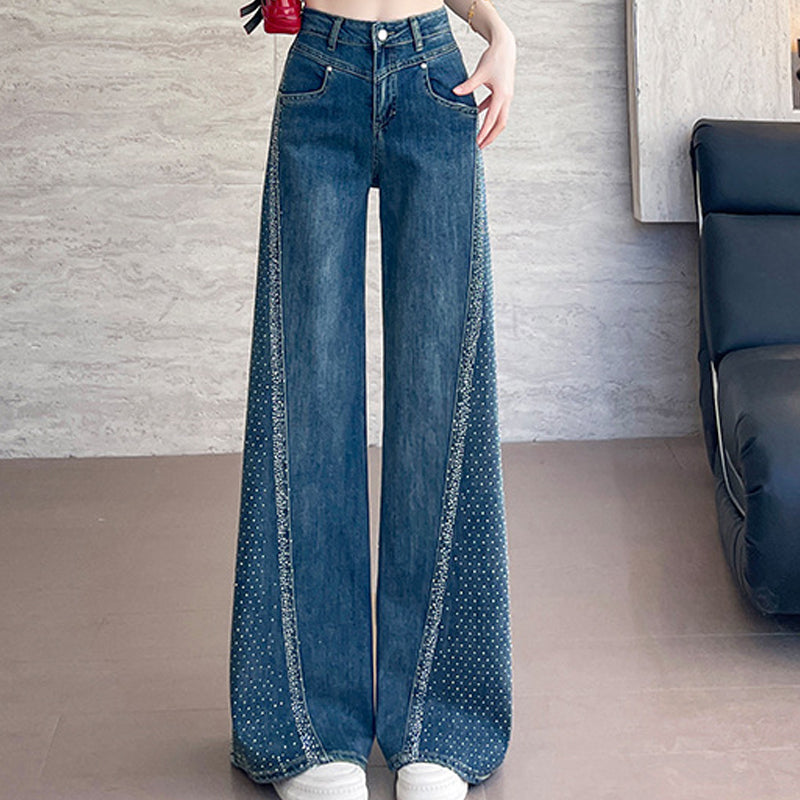 🎉50% DE RÉDUCTION✨Jean Large à Jambes Larges pour Femme avec Strass👖Élégance, Confort & Silhouette Allongée🔥