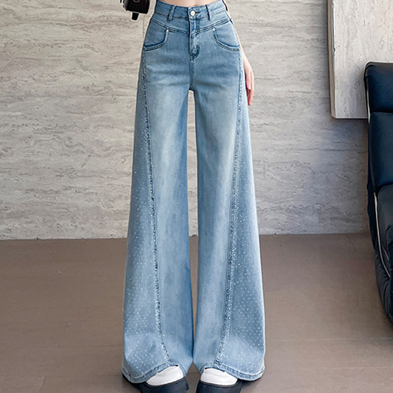 🎉50% DE RÉDUCTION✨Jean Large à Jambes Larges pour Femme avec Strass👖Élégance, Confort & Silhouette Allongée🔥