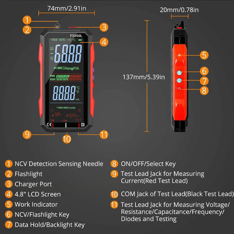 Multimètre numérique rechargeable par USB
