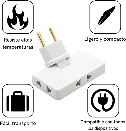 Prise de Courant Rotative à 180° à 3 Voies - Fiche Européenne, 2500W, Ignifuge et Portable