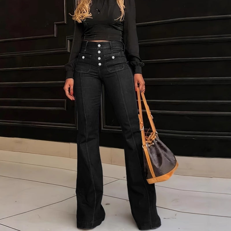 Jean Évasé Taille Haute Tendance pour Femme